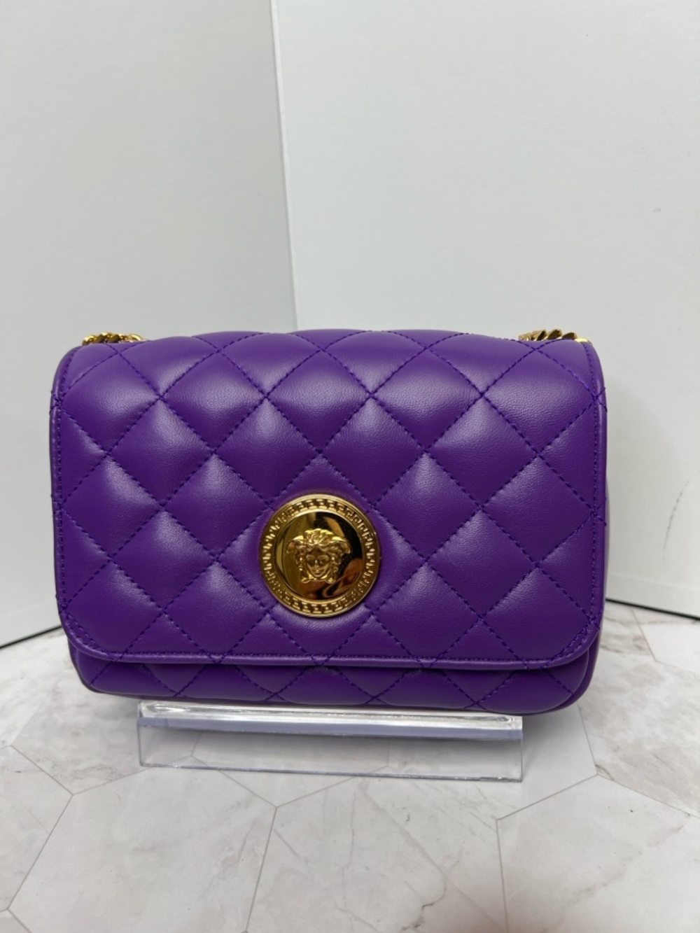 Versace Purple Quilted Crossbody with Gold Medallion